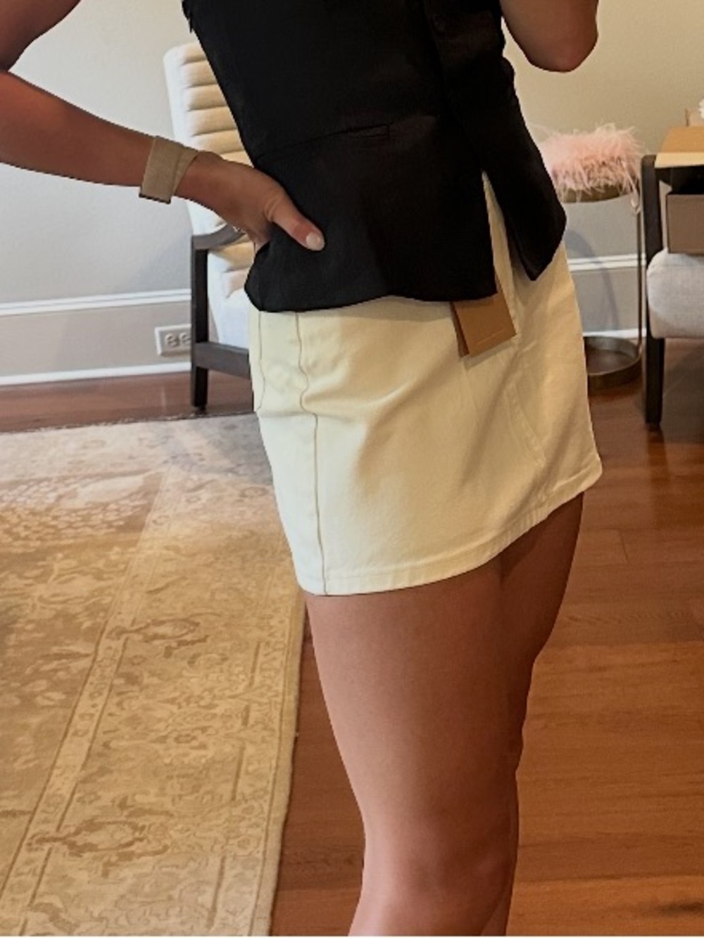 Reformation Cream Mini Denim Skirt